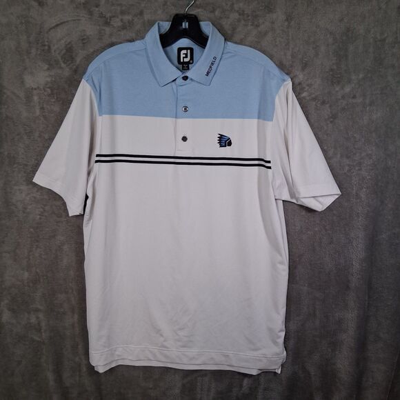 Footjoy Polo Shirt Embroidered Mens Medium White Blue - Picture 1 of 7